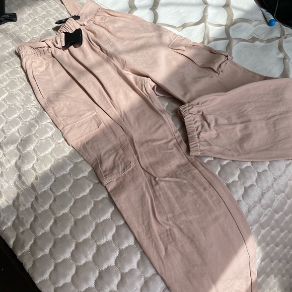 Belted Cream/Light Pink Cargos with bucket belt - Picture 2 of 5
